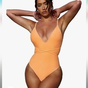 One Piece Bathing Suit  orange sz Large‎